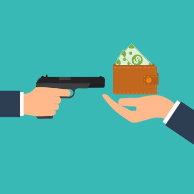 Silahı tehdit ceza kurbandan para extorts. Soygun kavramı. Silahlı haydut