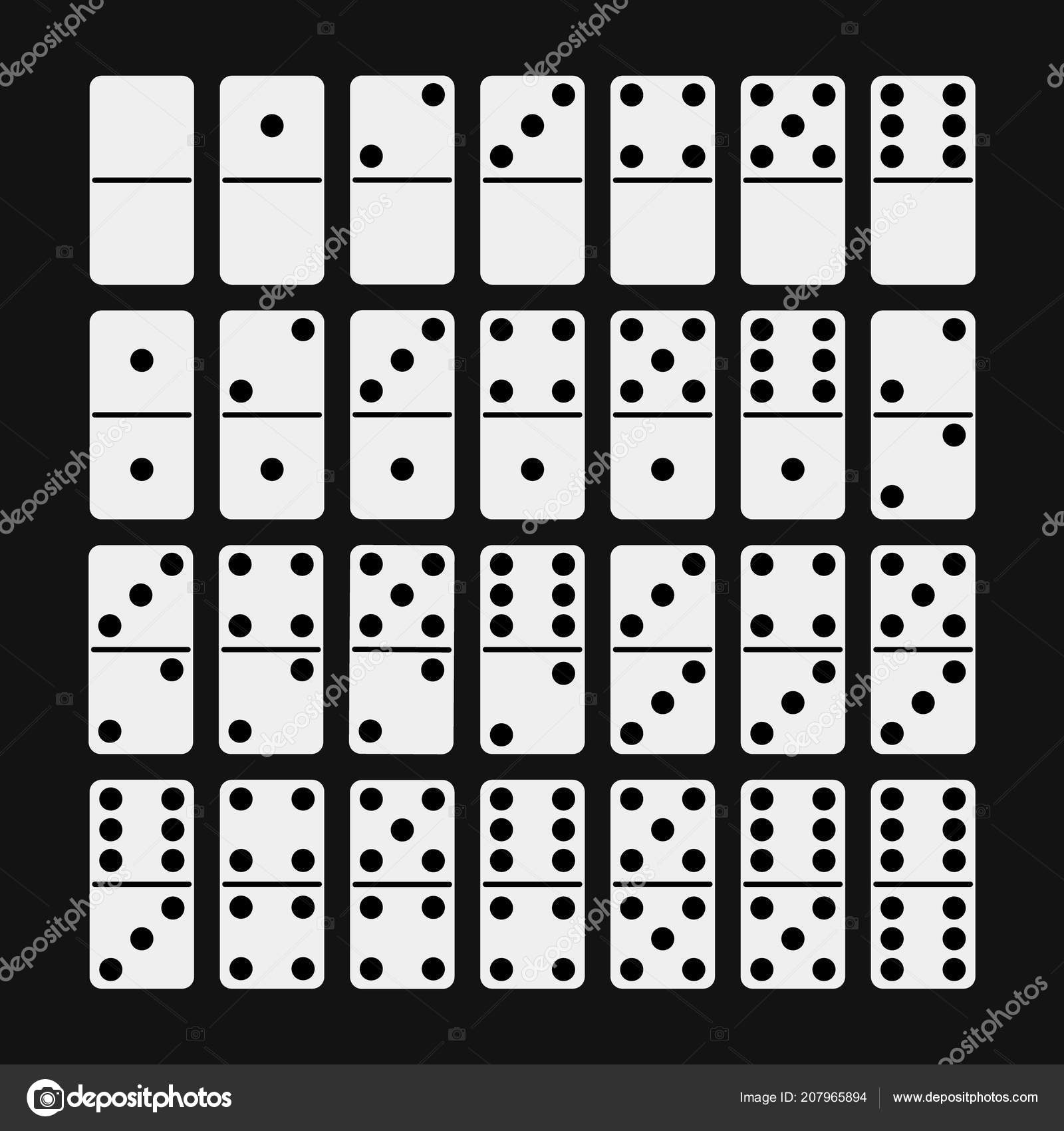 Dominos bones with shadows, set 28 pieces for game, isolated on