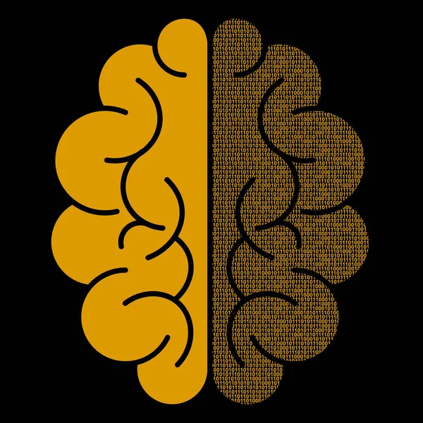 Cerebro abstracto con código binario. Ilustración vectorial — Vector de stock