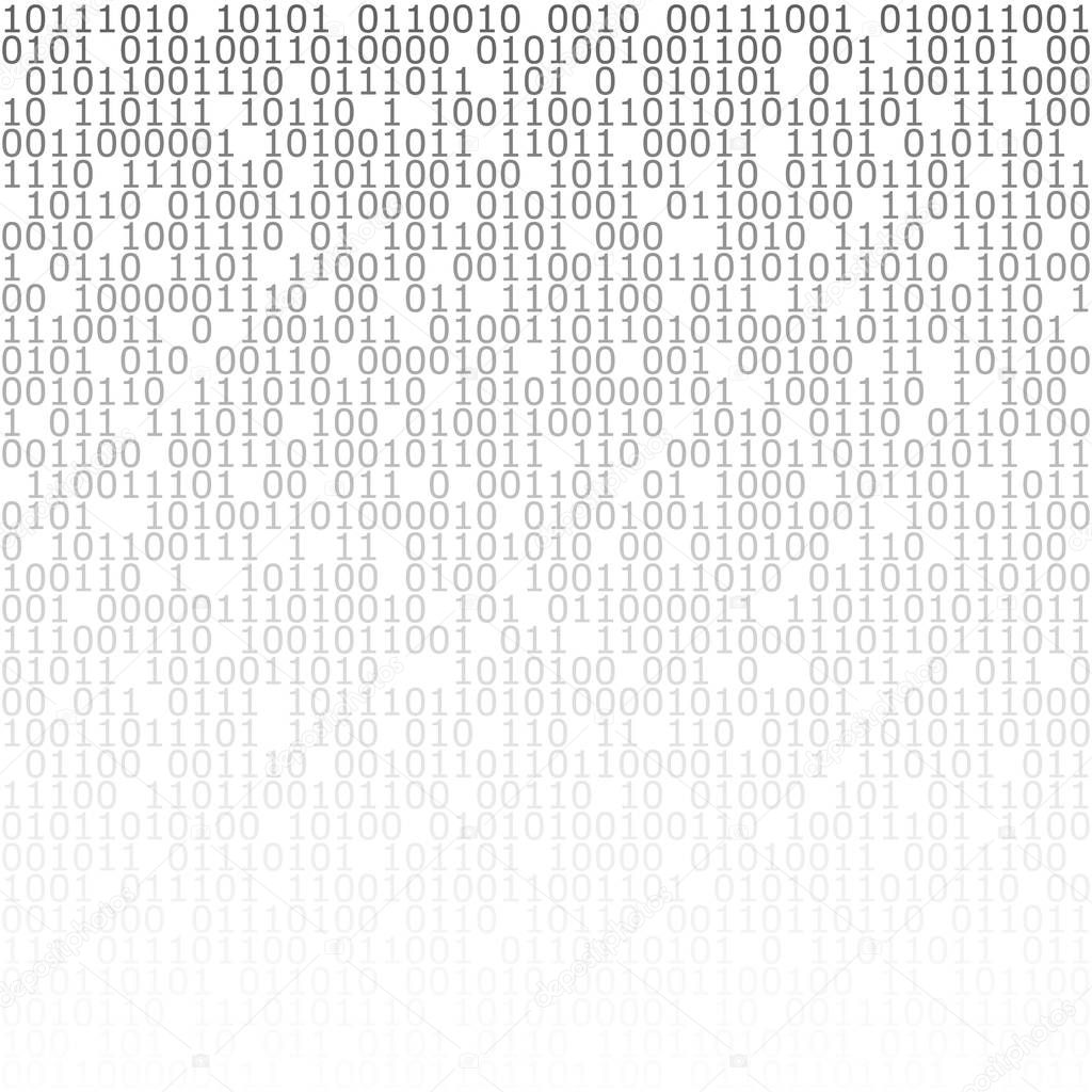 Black and white digital matrix background. Binary computer code. Vector illustration