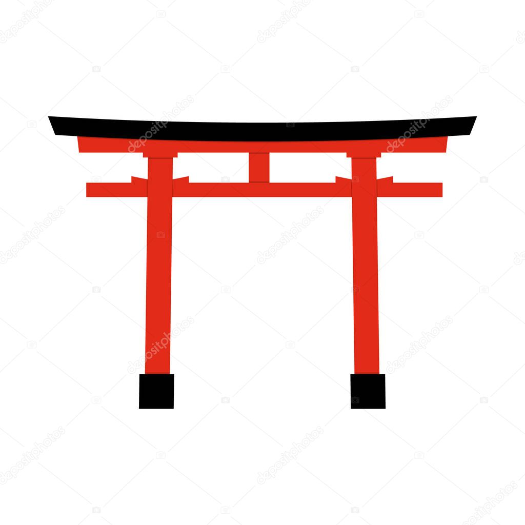 Vector Flat Color Shinto Icon - Japanese Red Torii Gate.