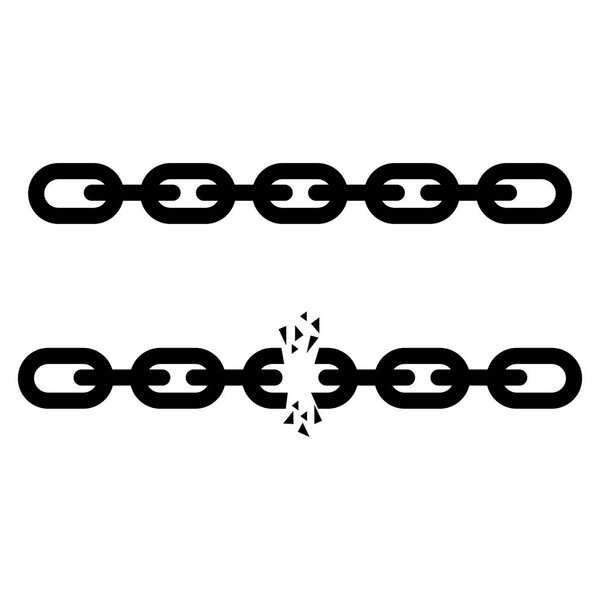 Сломанная стальная цепь связывает вектор свободы. Прочная стальная иллюстрация
.