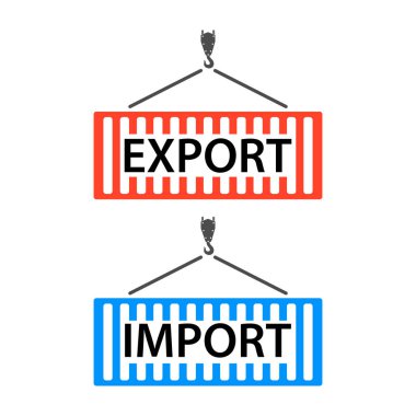 Bağlantı noktası vinç kaldırma kapları ile ithalat ve ihracat kelimeler iki kırmızı kargo