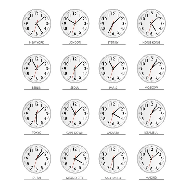 World time. Watch. Time zones Vector flat illustration. — Stock Vector