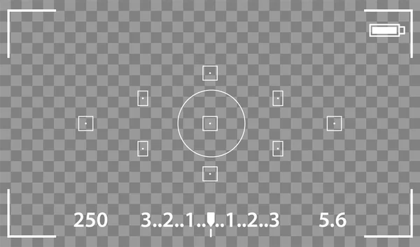 Camera view viewing images. Visual screen focusing. Video recording screen on a transparent background. — Stock Vector