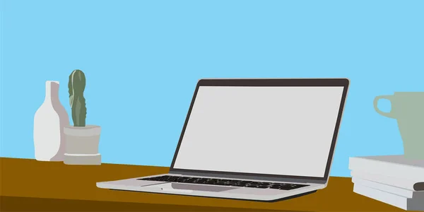 Laptop Atas Meja Dalam Ruang Kerja — Stok Foto