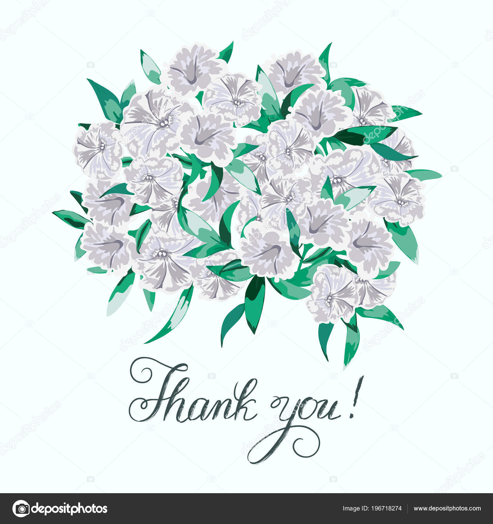 Thank You Lettering Huge Floral Bunch Garden White Flowers Leaves Vector Image By C Tanyalmera Vector Stock 196718274