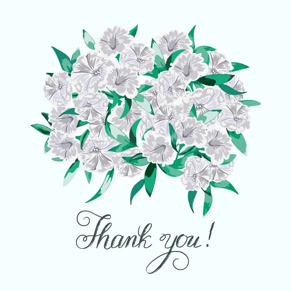 Gracias Lettering Enorme Ramo Floral Con Flores Hojas Jardín Blanco — Vector de stock
