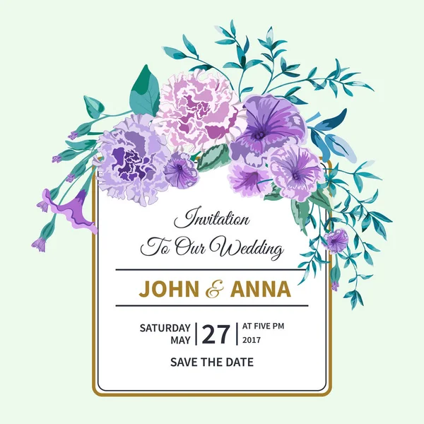 Vector Floral Background Wedding Cartão Com Moldura Flores Desenho Botânico — Vetor de Stock