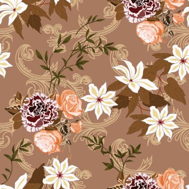 arkaplanda çiçekler ve yapraklar