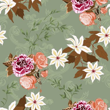 arkaplanda çiçekler ve yapraklar