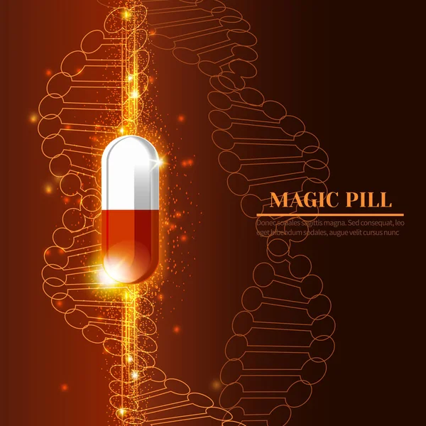 Una píldora mágica primer plano, vector ilustración tableta roja — Vector de stock