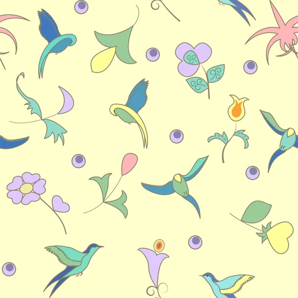 エキゾチックな花と鳥の楽園の幻想 — ストックベクタ