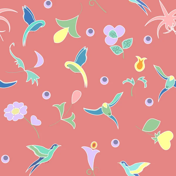 Fantasie van exotische bloemen en vogels van het paradijs — Stockvector