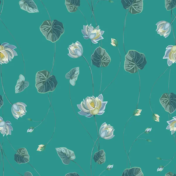 Blumiger Hintergrund mit Lotusblume und grünen Blättern — Stockvektor