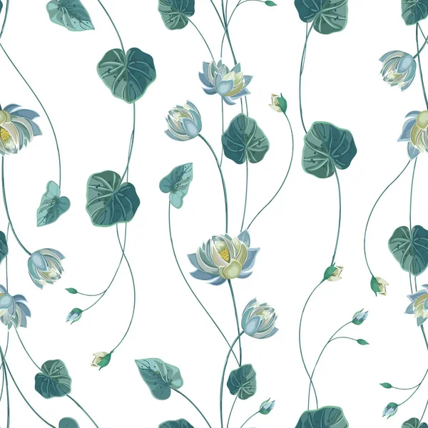 floral background with lotus flower and green leaves