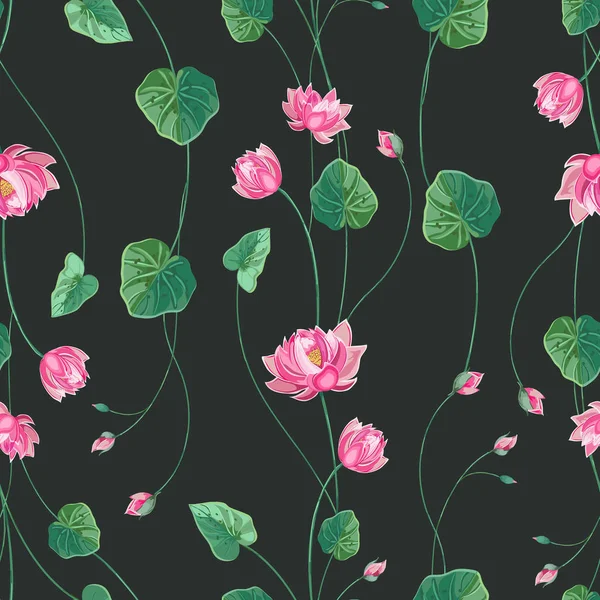 Fondo floral con flor de loto y hojas verdes — Vector de stock