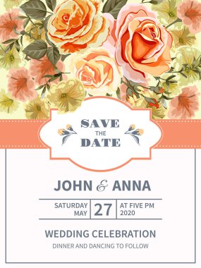 Düğün davetiyesi çiçek mavi ve Lila gül ile