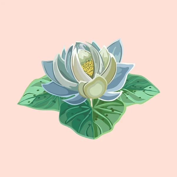 Fleur de lotus bleu avec feuilles vertes gros plan — Image vectorielle