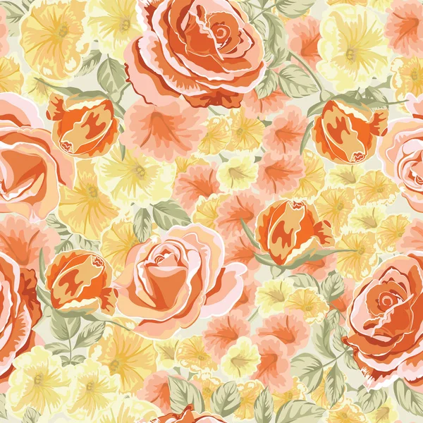 Fond floral avec des fleurs jaunes, roses orange — Image vectorielle