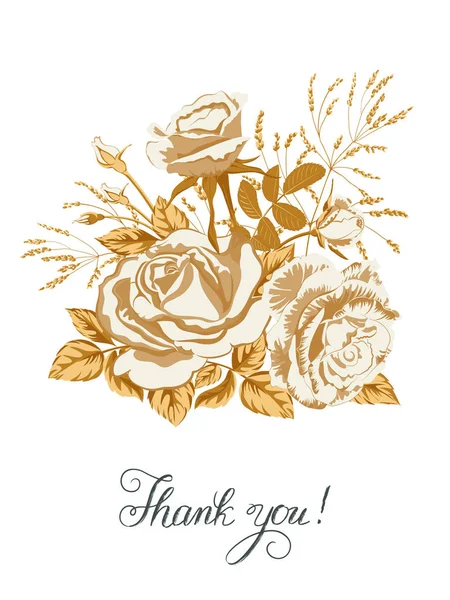 Карточка с букетом золотых роз, буквы - Спасибо — стоковый вектор