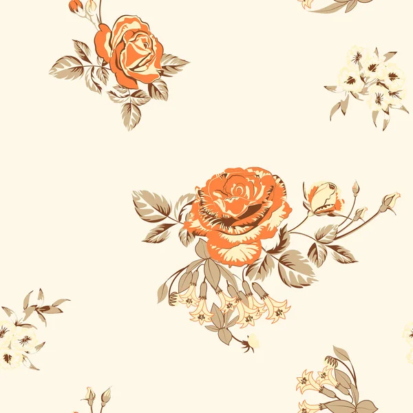 Trendy Floralen Hintergrund Mit Orangen Rosen Blumen Und Zweige Mit — Stockvektor
