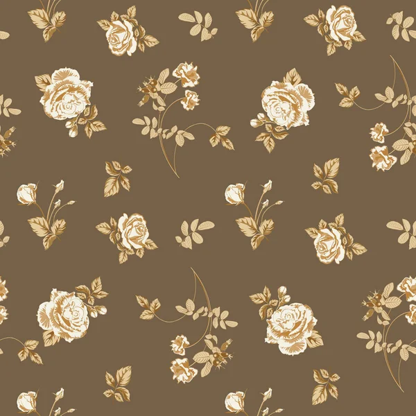 Trendy Floralen Hintergrund Mit Goldenen Rosen Blumen Und Zweige Mit — Stockvektor