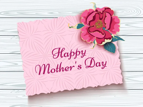 Großvolumige Blumen 3d Knospen roter Rose und Grußkarte mit der Aufschrift Happy Mother Day — Stockvektor