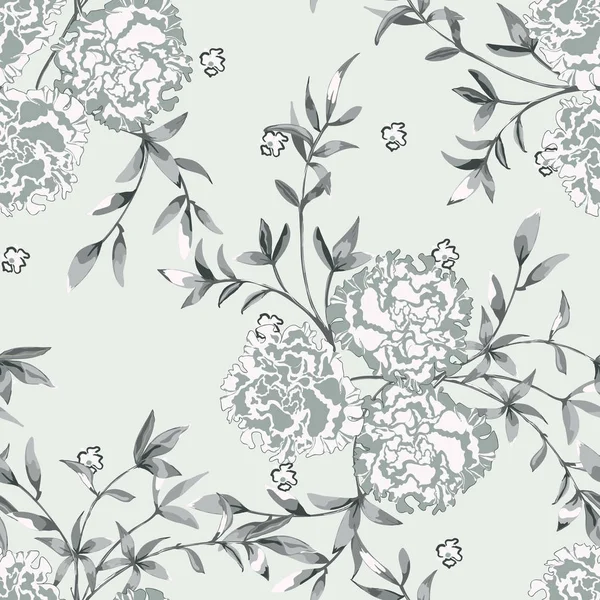 Fondo floral con rosas, grandes capullos y ramitas con hojas — Vector de stock