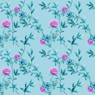 Mavi, Lila gül çiçek ve açık mavi yapraklarda ile dal çiçek arka plan