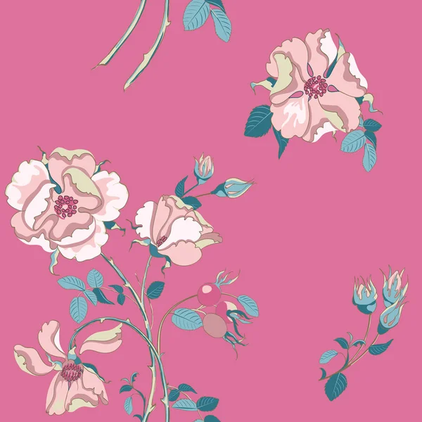 Kwiatowy tle piękny różowy Dzika róża z dzikiej róży — Wektor stockowy