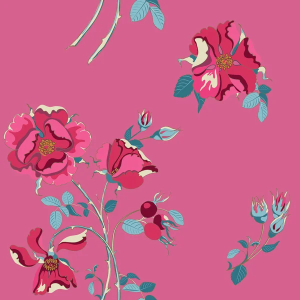 로즈 엉덩이와 아름 다운 붉은 야생 장미 꽃 배경 — 스톡 벡터