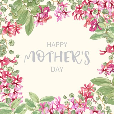 Egzotik çiçekler ve tropikal yaprakların sınırı ile Çiçek arka plan