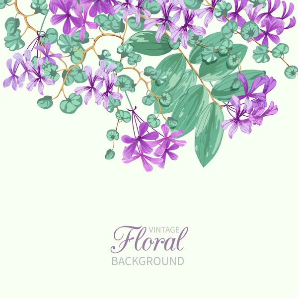 Blumiger Hintergrund mit exotischen Blumen und tropischen Blättern — Stockvektor