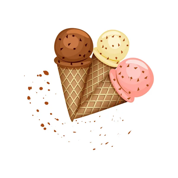 Helado de mano hembra en cono de gofre aislado sobre fondo blanco . — Vector de stock