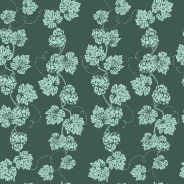 Üzüm dalı vektör dikişsiz desen. Koyu mavi Wineyard retro duvar kağıdı.