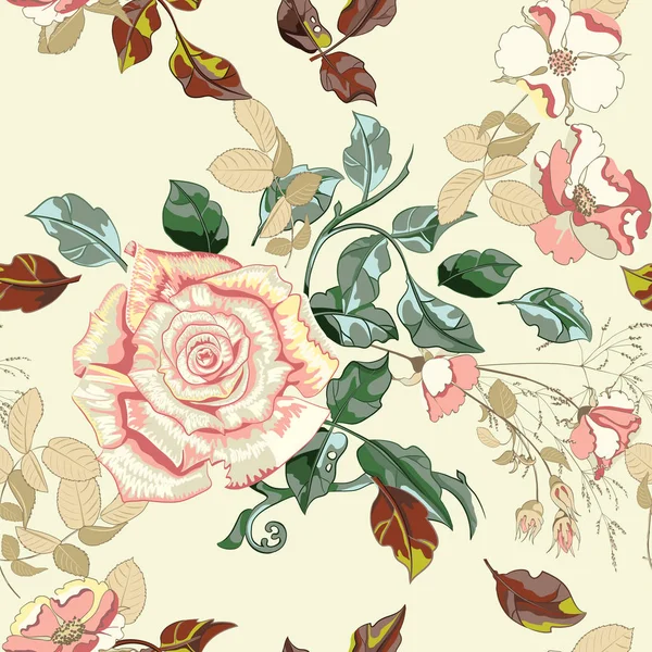 Ilustração do vetor da flor com rosas e folhas do creme . — Vetor de Stock