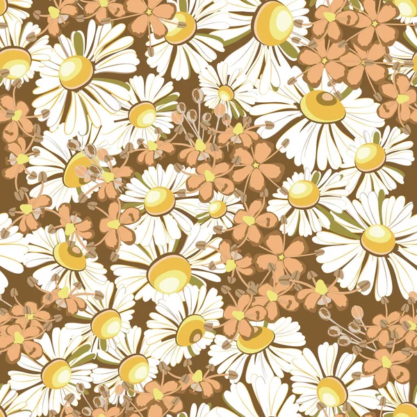 Hintergrund Mit Weißer Kamillenblüte Und Kleinen Wildblumen Pastellfarben Vektorflorales Nahtloses — Stockvektor