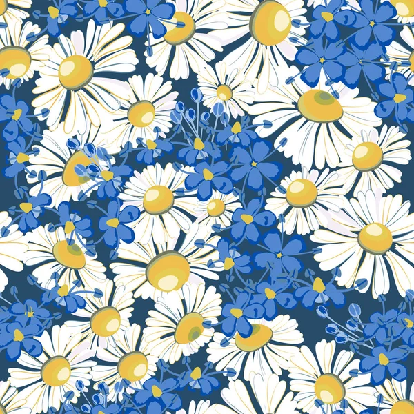 Flor Manzanilla Blanca Pequeñas Flores Silvestres Sobre Fondo Azul Oscuro — Vector de stock