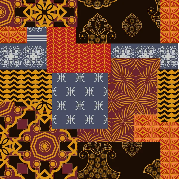 Bandanna patchwork stof. Flap stof met geometrische ornamenten. — Stockvector