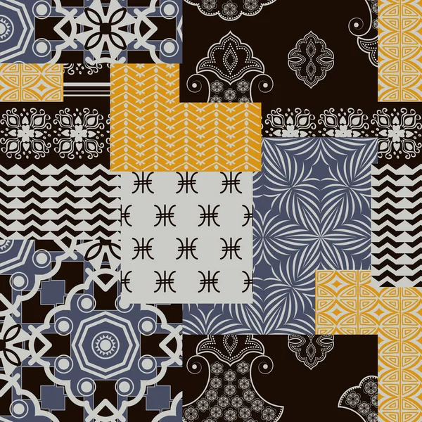 Bandanna patchwork stof. Flap stof met geometrische ornamenten. — Stockvector