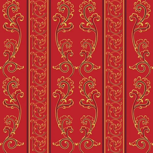 Seamless pattern in antique style of acanthus leaves on red background. Classic luxury, royal Victorian epoch. — Stock Vector