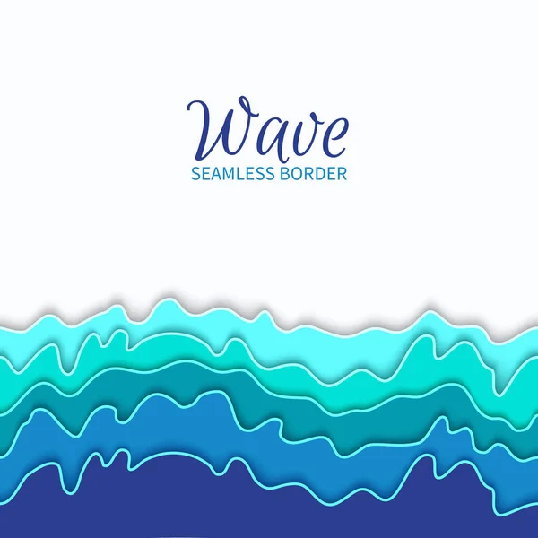 白い背景に様式化された青い波と海のシームレスな境界線 水波アブストラクトフラットデザインの紙パターンをカット — ストックベクタ