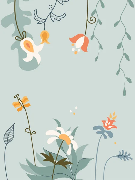 Verticaal arrangement bloemen, vogel en vlinder in Scandinavische stijl op witte achtergrond. — Stockvector