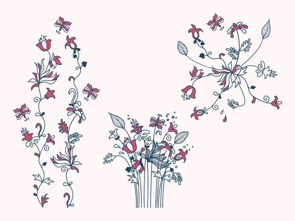 白い背景に北欧風の花や蝶のベクトルセット 抽象最小限のグラフィックプリント Tシャツデザイン カード — ストックベクタ