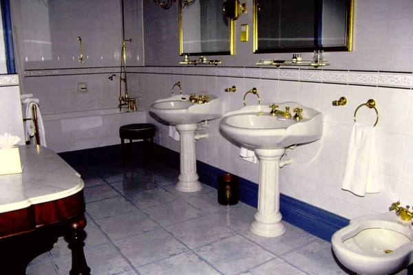 Elegant Washroom Pedestal Sinks — Stock Photo, Image