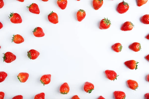 Fraise Sur Fond Blanc Vue Dessus Modèle Baies Cadre Fraise — Photo