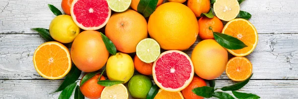 Fresh Citrus Fruits Background Orange Grapefruit Lemon Lime Tangerine Mix — Stock Photo, Image