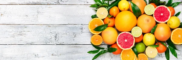 Fresh Citrus Fruits Background Orange Grapefruit Lemon Lime Tangerine Mix — Stock Photo, Image