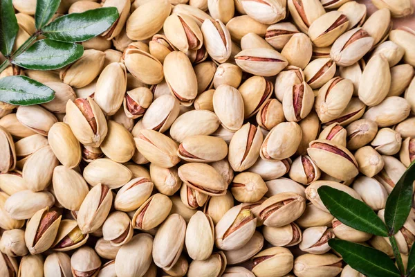Pistachios Nuts Background Pistachio Texture Leaves Nuts Top View — Stock Photo, Image